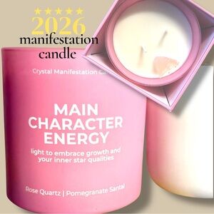 2026 Manifestation Crystal XL Soy Candle Main Character Energy Pink Glass 2 Wick
